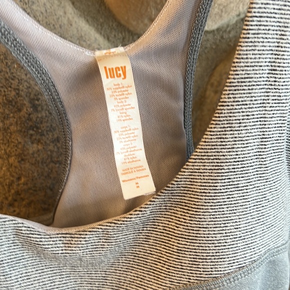 Lucy gray and white striped running athletic yoga tank top. - Picture 2 of 5